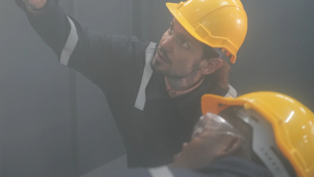 Técnico inspeccionando sistema de seguridad de ascensor para prevenir accidentes.